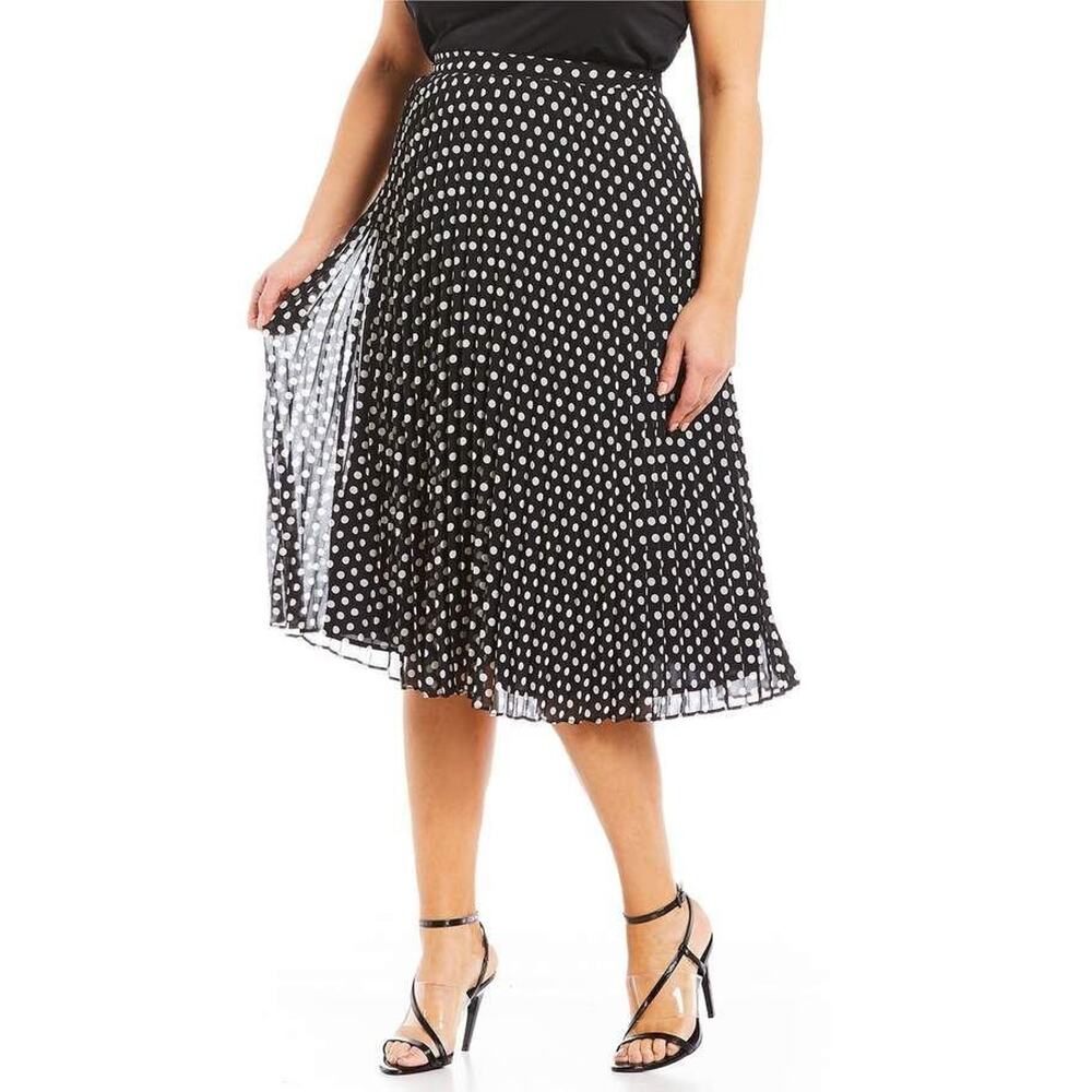 Calvin Klein Polka Dot Midi skirt Size S Black Pleated Rockabilly Retro
